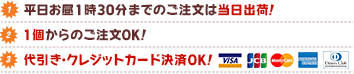 (1)平日お昼1時までのご注文は当日出荷! (2)1個からのご注文OK! (3)代引き・クレジットカード決済OK!